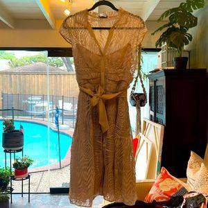 2/3 length tan dress by Kay Unger